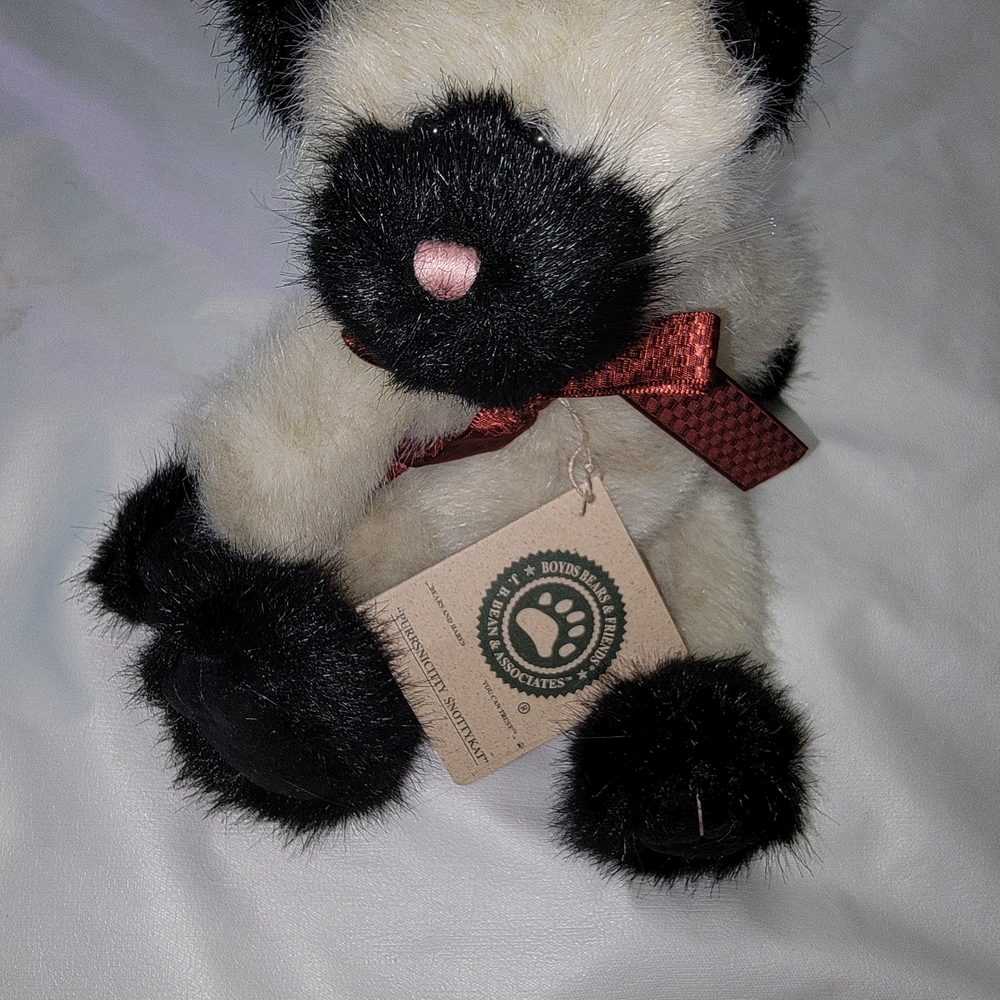 Vintage/Retired Elegant Black and White Cat with Red Bow